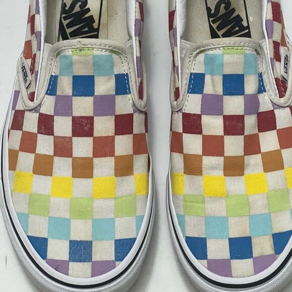 Vans Checkered Shoes Women’s Sz 5 Canvas Colorful Classic Skate Slip-On Casual - Picture 11 of 13
